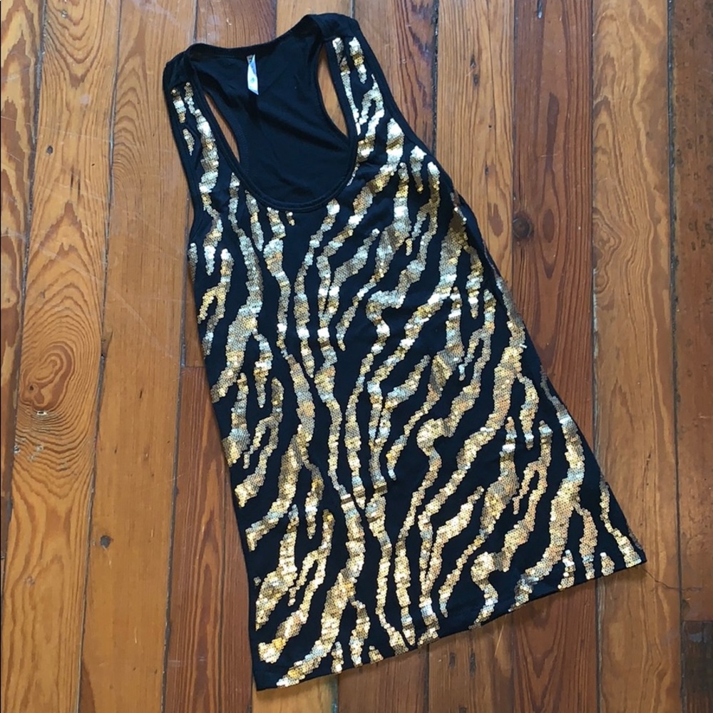 EUC Matte Gold Sequin Tiger Print Racerback